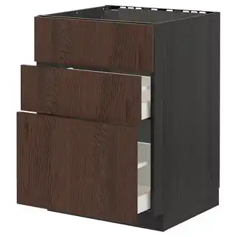 IKEA Metod / maximera Onderkast spoelbak+3 front/2 lades, zwart/sinarp bruin, 60x60 cm aanbieding