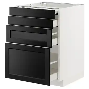 IKEA Metod / maximera Onderkast uitschuifb werkbl/3 lades, wit/lerhyttan zwart gelazuurd, 60x60 cm aanbieding