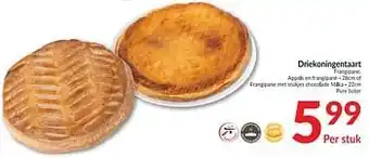 Intermarché Driekoningentaart frangipane, appels en frangipane of frangipane met stukjes chocolade milka aanbieding