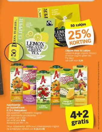 Albert Heijn Clipper thee 50 zakjes aanbieding