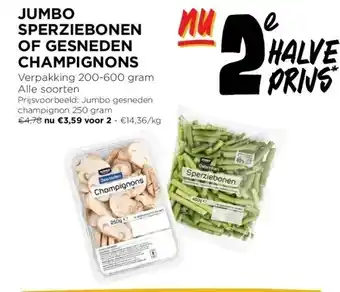 Jumbo JUMBO SPERZIEBONEN OF GESNEDEN CHAMPIGNONS aanbieding