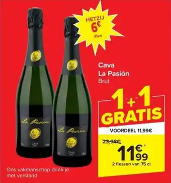 Carrefour Market Cava La Pasión Brut 2 flessen van 75 cl aanbieding