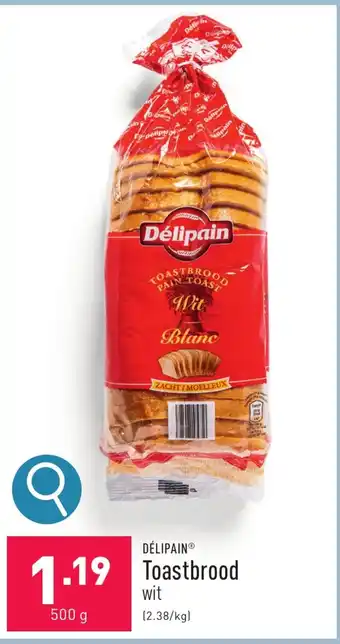 ALDI Delipain toastbrood 500g aanbieding
