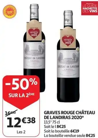 Auchan GRAVES ROUGE CHÂTEAU DE LANDIRAS 2020 75cl aanbieding