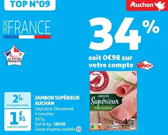 Auchan JAMBON SUPÉRIEUR 160g aanbieding