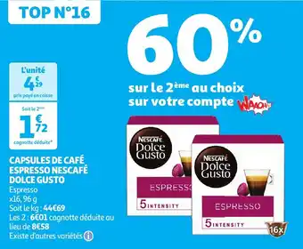 Auchan CAPSULES DE CAFÉ ESPRESSO NESCAFÉ DOLCE GUSTO aanbieding