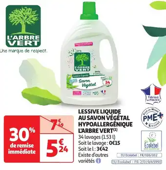 LESSIVE LIQUIDE AU SAVON VÉGÉTAL HYPOALLERGÉNIQUE L'ARBRE VERT(¹)