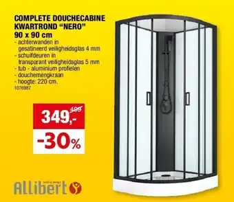 Hubo COMPLETE DOUCHECABINE KWARTROND “NERO” 90 x 90 cm aanbieding