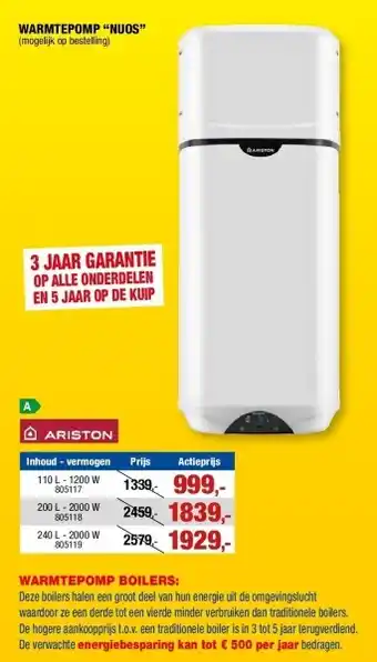 Hubo WARMTEPOMP “NUOS” aanbieding