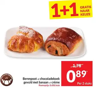 Intermarché Berenpoot of chocoladekoek gevuld met banaan of crème aanbieding