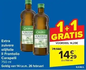 Carrefour Extra zuivere olijfolie Il Frantolio Carapelli aanbieding
