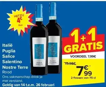 Carrefour Italië Puglia Salice Salentino Nostre Terre aanbieding
