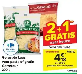 Carrefour Geraspte kaas voor pasta of gratin Carrefour aanbieding