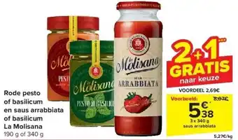 Carrefour Rode pesto of basilicum en saus arrabbiata of basilicum La Molisana aanbieding