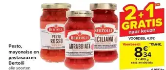 Carrefour Pesto, mayonaise en pastasauzen Bertolli aanbieding