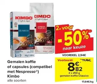 Carrefour Gemalen ko e of capsules (compatibel met Nespresso ) Kimbo aanbieding