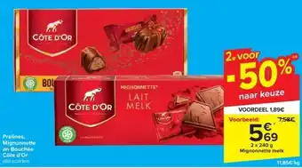 Carrefour Pralines, Mignonnette en Bouchée Côte d’Or aanbieding