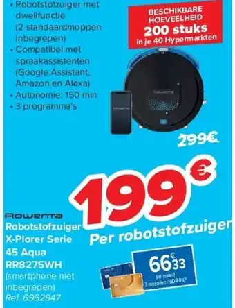 Carrefour Robotstofzuiger X-Plorer Serie 45 Aqua RR8275WH aanbieding
