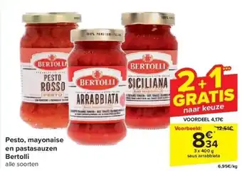 Carrefour Pesto, mayonaise en pastasauzen Bertolli aanbieding