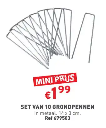 SET VAN 10 GRONDPENNEN In metaal. 14 x 3 cm