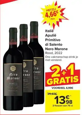 Carrefour Market Italië Apulië Primitivo di Salento Nero Marone aanbieding