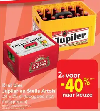 Carrefour Market Krat bier Jupiler en Stella Artois 24 x 25 cl aanbieding