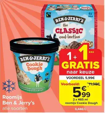 Carrefour Market Roomijs Ben & Jerry's 2 x 465 ml aanbieding