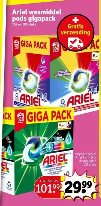 Kruidvat Ariel wasmiddel pods gigapack aanbieding