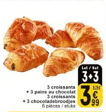 Cora 3 croissants + 3 pains au chocolat stuks aanbieding