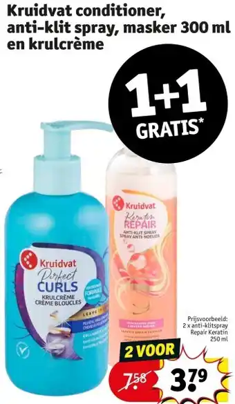 Kruidvat Kruidvat conditioner, anti-klit spray, masker 300 ml en krulcrème aanbieding