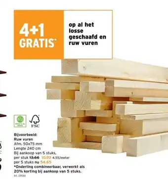 GAMMA Ruw vuren Afm. 50x75 mm, Lengte 240 cm aanbieding