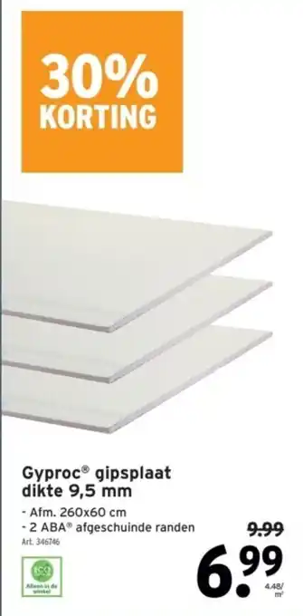 GAMMA Gyproc gipsplaat dikte 9,5 mm aanbieding