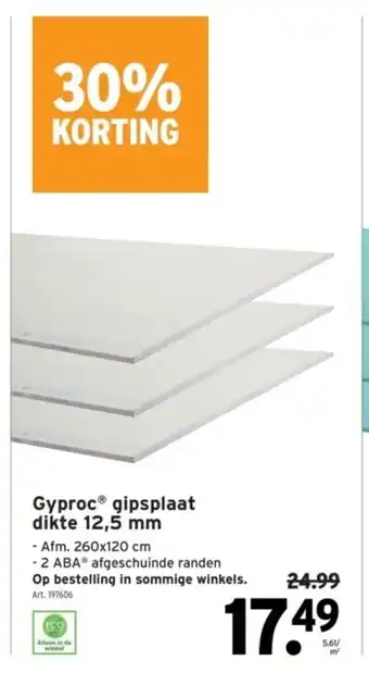 GAMMA Gyproc gipsplaat dikte 12,5 mm aanbieding