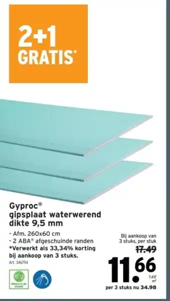 GAMMA Gyproc gipsplaat waterwerend dikte 9,5 mm aanbieding