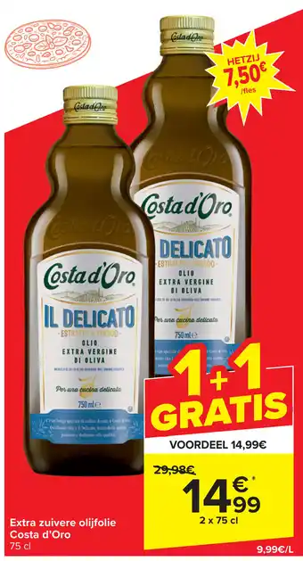 Carrefour Extra zuivere olijfolie Costa d'Oro 2 x 75 cl aanbieding
