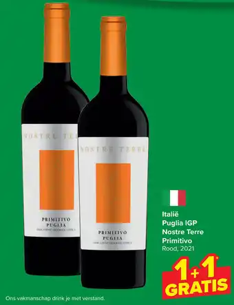 Carrefour Market Italië Puglia IGP Nostre Terre Primitivo aanbieding