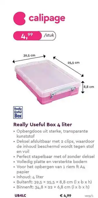 Calipage Really Useful Box 4 Liter aanbieding