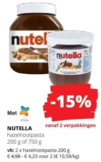 Spar NUTELLA hazelnootpasta 200g of 750g aanbieding