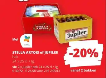 Spar STELLA ARTOIS of JUPILER bak 24 x 25cl + lg. aanbieding