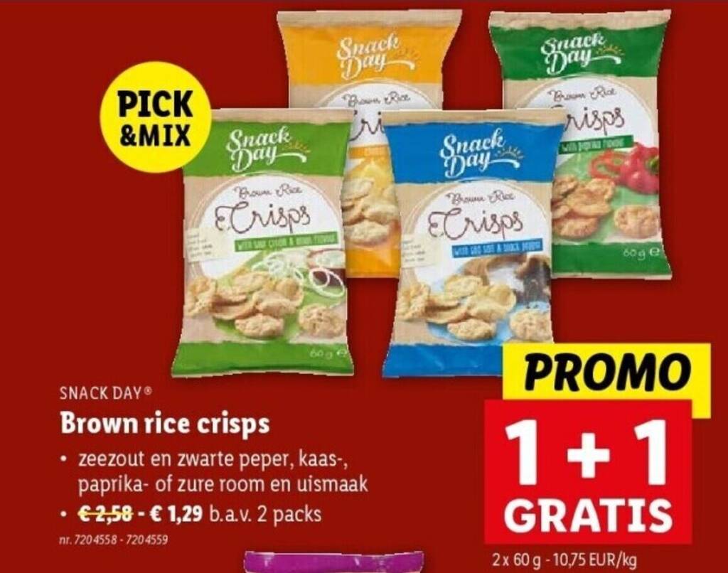 Brown rice crisps promotie bij Lidl