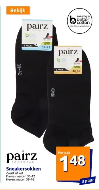 Action pairz Sneakersokken 3 paar aanbieding