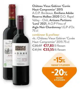 Château Vieux Gabiran 'Cuvée Haut-Campremier' 2015 A.O.P. Bordeaux, Emiliana Adobe Reserva Malbec 2020 D.O. Rapel Valley