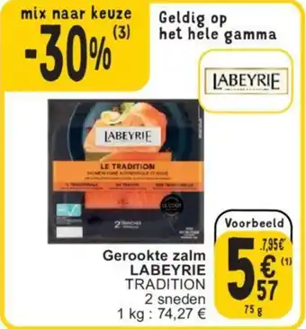 Cora Gerookte zalm LABEYRIE TRADITION 75g aanbieding
