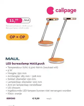Calipage Led Bureaulamp Maulpuck aanbieding