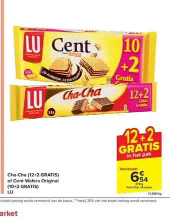 Carrefour Cha-Cha (12+2 GRATIS) of Cent Wafers Original (10+2 GRATIS) LU aanbieding