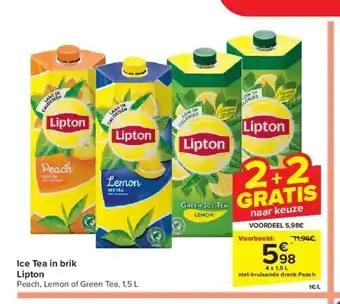 Carrefour Ice Tea in brik Lipton aanbieding