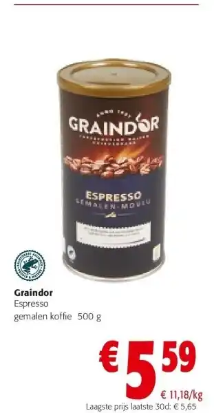 Colruyt Graindor Espresso gemalen koffie 500 g aanbieding