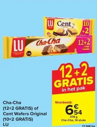 Carrefour Cha-Cha (12+2 GRATIS) of Cent Wafers Original (10+2 GRATIS) LU aanbieding