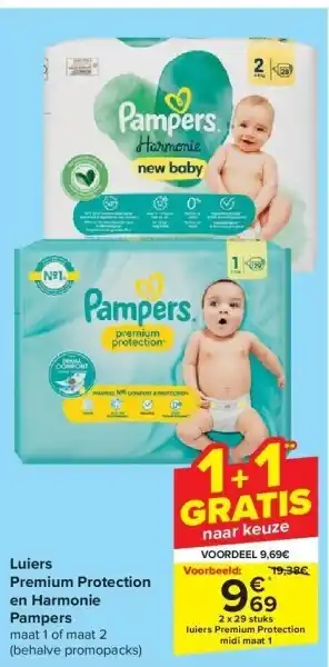 Carrefour Luiers Premium Protection en Harmonie Pampers aanbieding