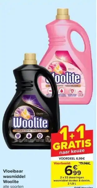 Carrefour Vloeibaar wasmiddel Woolite aanbieding